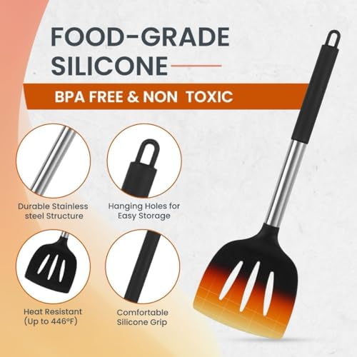 40PCs Silicone Cooking Utensils Set 446℉ Heat Resistance, RFAQK BPA Free Kitchen Utensils Set for Nonstick Cookware, Gadgets Includes Can Opener, Potato Smasher,Peeler,Tongs,Spatula Set,Pizza Cutter Amazon.ca: Home - Image 5