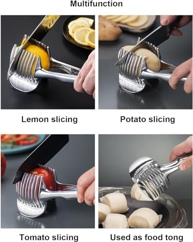 1Pc Tomato Lemon Slicer Holder Egg Slicing Tool Onion Shredder Cutter Guide Tongs, Round Fruit Handheld Tongs, Lemon Cutter for Eggs and Vegetables Amazon.ca: Home - Image 6
