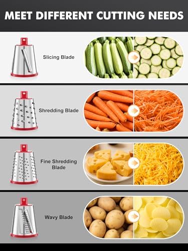 GDL Rotary Cheese Grater Hand Crank - Upgraded Cheese Shredder with 4 Interchangeable Blades, Rotary Grater with Non-Slip Suction Base, Easy to Clean Kitchen Grater Slicer Grinder for Vegetable Nuts Amazon.ca: Home - Image 6