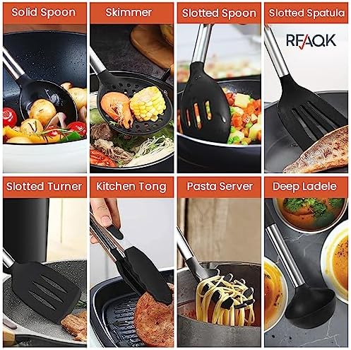 40PCs Silicone Cooking Utensils Set 446℉ Heat Resistance, RFAQK BPA Free Kitchen Utensils Set for Nonstick Cookware, Gadgets Includes Can Opener, Potato Smasher,Peeler,Tongs,Spatula Set,Pizza Cutter Amazon.ca: Home - Image 6