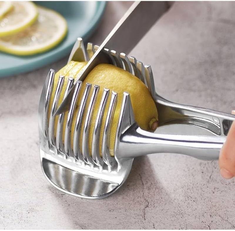 Alternative view of 1Pc Tomato Lemon Slicer Holder Egg Slicing Tool Onion Shredder Cutter Guide Tongs, Round Fruit Handheld Tongs, Lemon Cutter for Eggs and Vegetables  Amazon.ca: Home